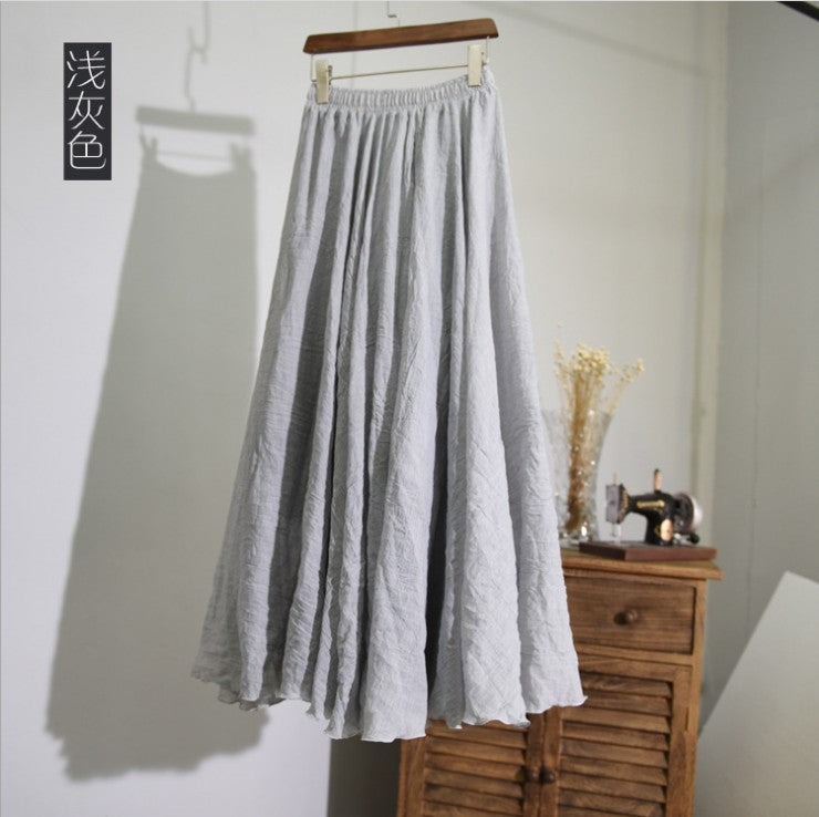 Mori Girl Art Plus Size Cotton And Linen Skirt Elastic Waist Linen A-line Skirt 9b1514fa a9b1 40b2 8a16 a5b40d477ee2