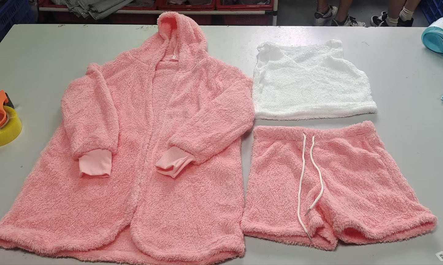 3pcs Womens Clothing Long Sleeve Crop Tank Top And Drawstring Shorts Pajama Set - HD Wireless Product #15