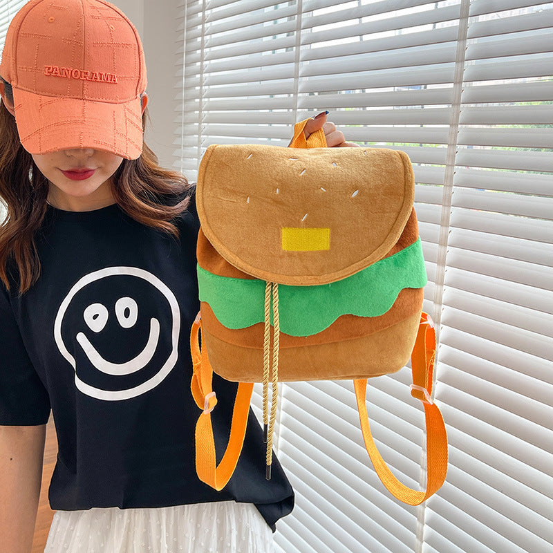 Cute Hamburger Plush Backpack Soft Cartoon Burger Plush Coin Purse Girls Kindergarten School Bookbag Children Kids Pack 9d29c