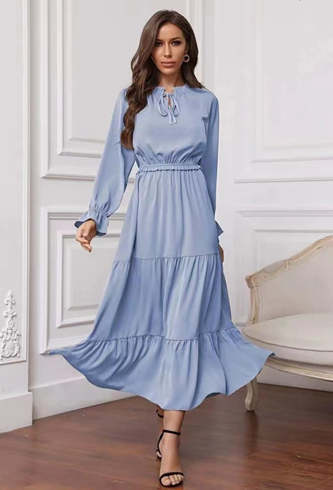 Summer Solid Color Long Sleeve European And American Style Women Dress Ladies 9d42c00a 66eb 47bb 87df a29a15d5e524