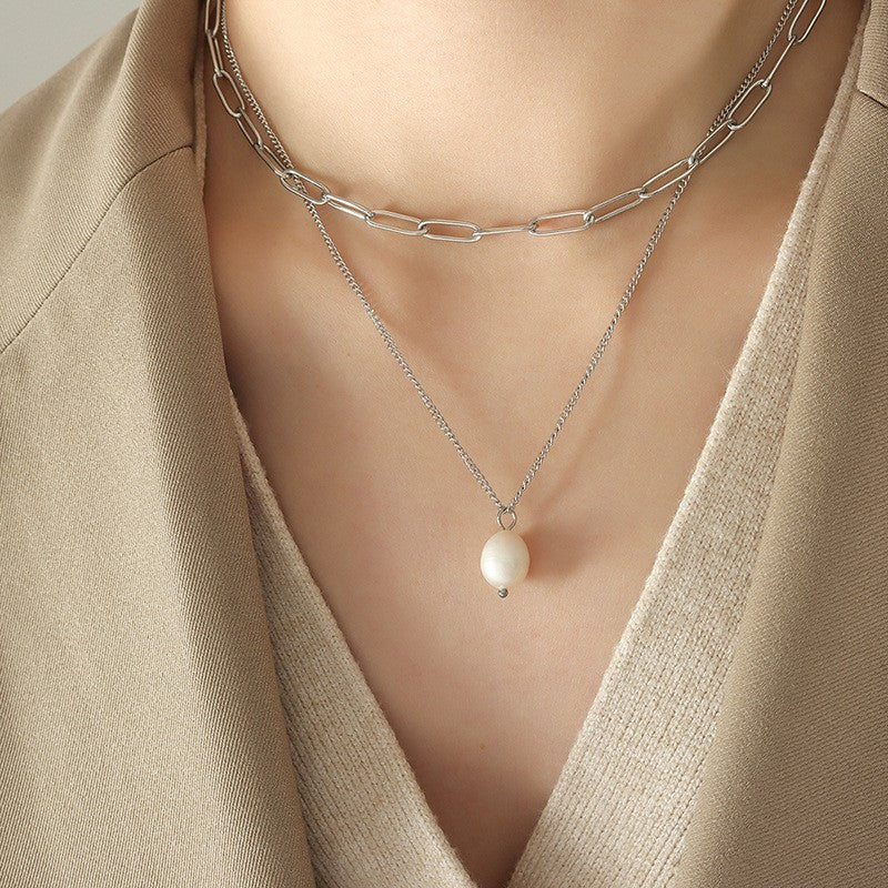 Women's Double-layer Pearl Pendant Clavicle Necklace 9d88fd4c ffe8 4bb7 b465 88c2b2991918