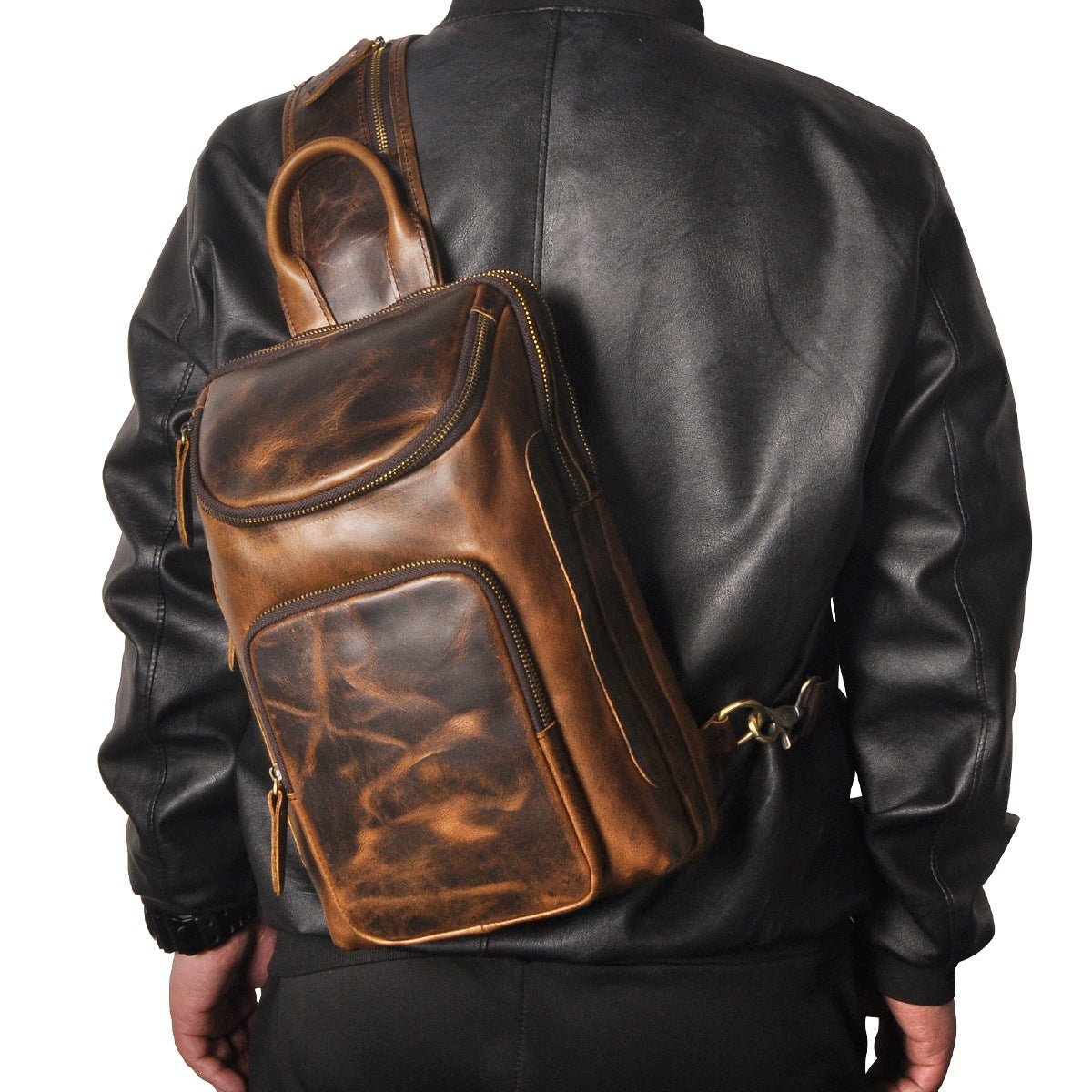 Top Layer Crazy Horse Skin Cowhide Men's Retro Chest Bag 9d890d83 7390 44da 84f5 2116db8d1480
