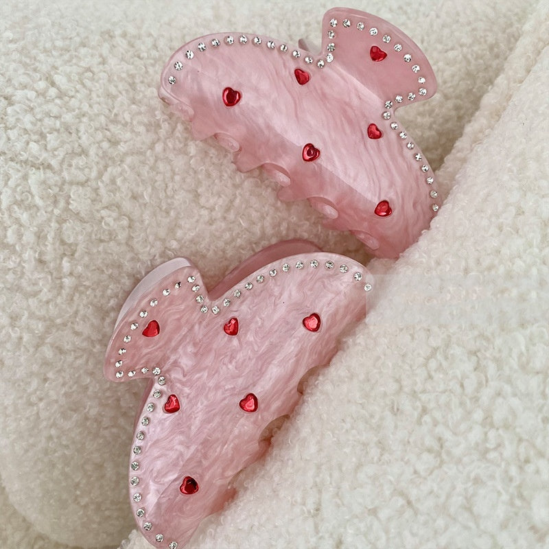 Exquisite Rhinestone Love Pink Grip Japanese And Korean Ins Sweet Girly Exquisite Back Head Shark Clip New Female 9df5f4a1 0d