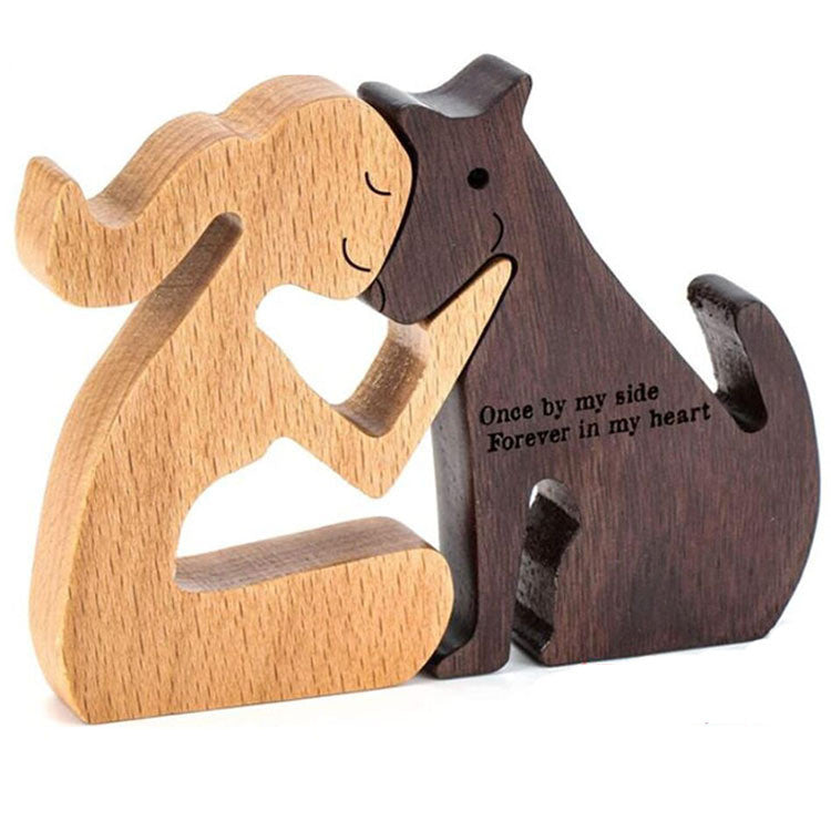 DIY Figurine Wood Dog Ornament Sculpture Home Decoration A Man A Dog Wood Sculpture Christmas Gifts Model Decor 9e9cc949 a195