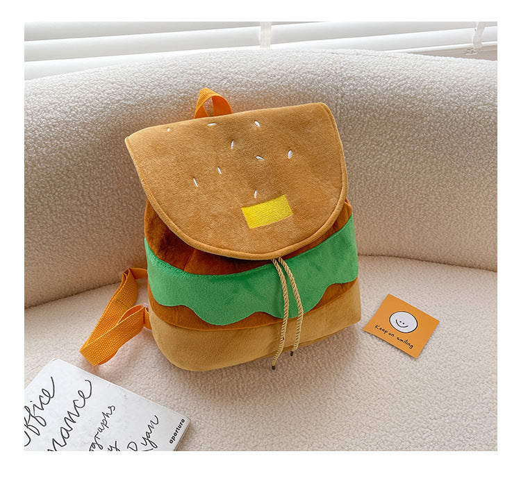 Cute Hamburger Plush Backpack Soft Cartoon Burger Plush Coin Purse Girls Kindergarten School Bookbag Children Kids Pack