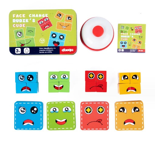 Wooden Expressions Toy Wooden Magic Cube Face Pattern Building Blocks Educational Montessori Toys Wooden Matching Block Puzzl