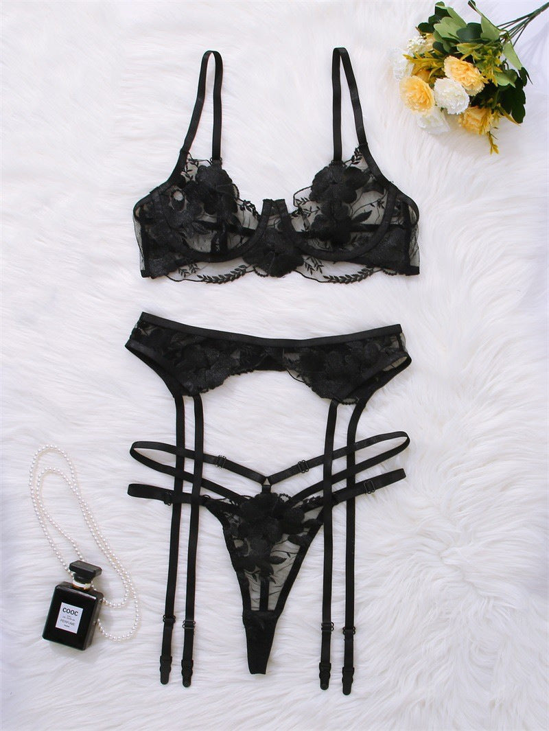 New Embroidered Sexy Lingerie Suit Three-piece Set With Steel Ring 9fd6a7af 8828 4511 bc03 935dd51b0dec