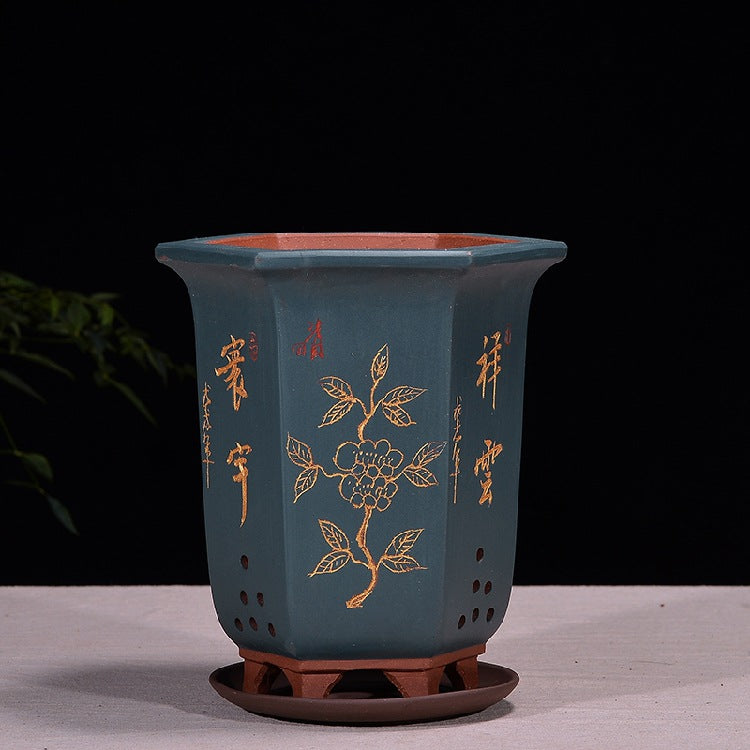Fine Zisha Flowerpot Hand-carved Hexagonal O1CN011g5HkR1ch2wN96LR1 2215537733631 0 cib