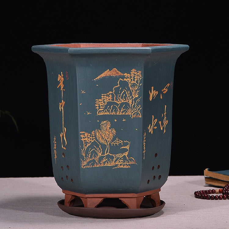 Fine Zisha Flowerpot Hand-carved Hexagonal O1CN015HNibN1ch2wCSrOn5 2215537733631 0 cib