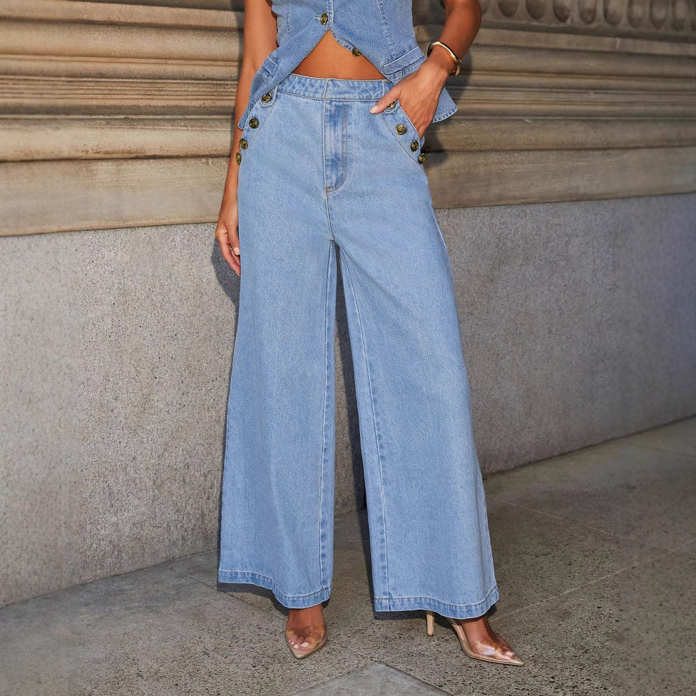 Fashion Sleeveless Denim Suit Wide Leg Pants O1CN01F6VKEJ2BSrP3E9IBV 2216076138338 0 cib