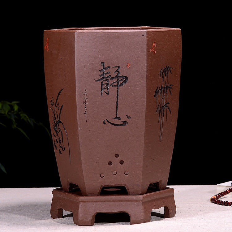 Fine Zisha Flowerpot Hand-carved Hexagonal O1CN01WAGauh1ch2wLgLOuq 2215537733631 0 cib