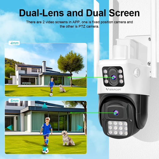 Vstarcam 4MP PTZ Wifi Camera Dual Lens Ai Human Detection Dual Screen Wireless Outdoor Surveillance Camera Home Security Cam