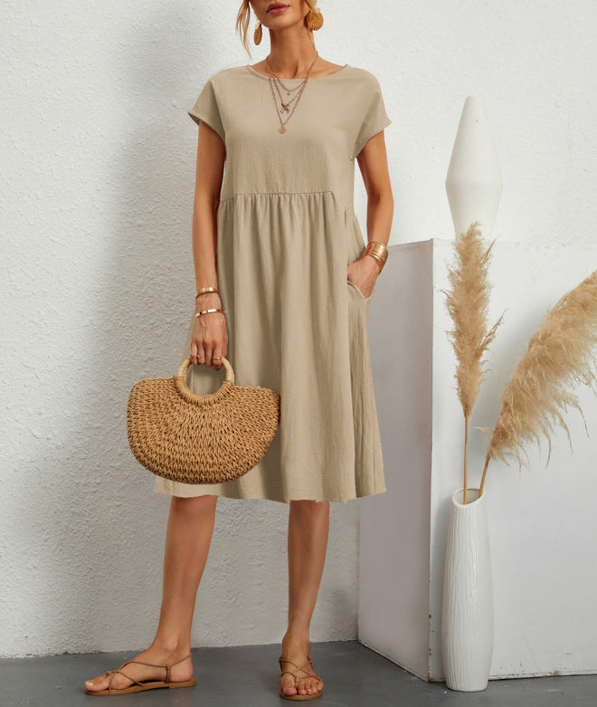 OL Temperament Women's Cotton Round Neck A-line Skirt Dress a02e6e62 b02a 43ce bfa7 69b9acf13005
