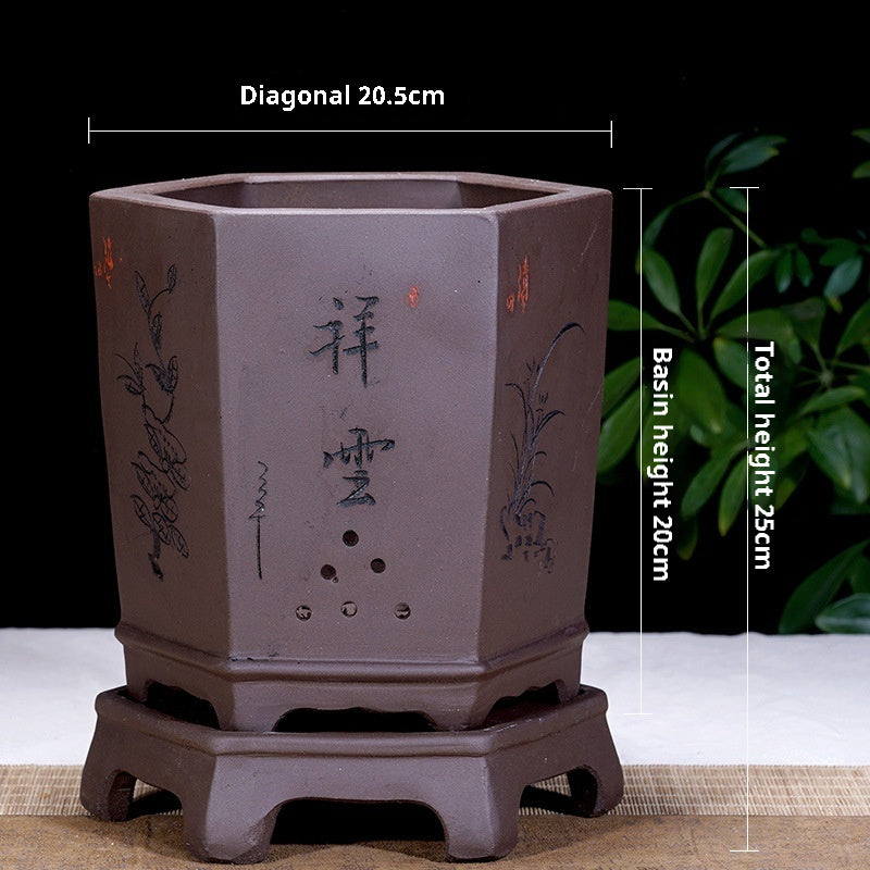 Fine Zisha Flowerpot Hand-carved Hexagonal a0756eb9 cb29 4e66 a01a a68d5cec2faa fine