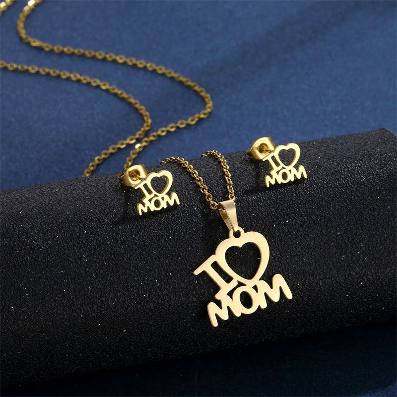 Mother's Day Jewelry Set Stainless Steel I Love Mom Mama Love Heart Pendant Necklace Earrings Thanksgiving Gift a076c0d9 2851