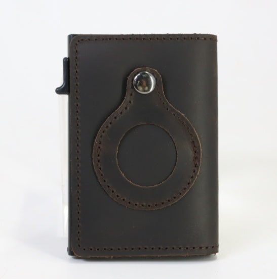 AirTag Wallet Anti Theft Bullet Card Bag Multi-functional Rfid Card Holder Men's Leather Slim Wallets For Airtag Air Tag a11c