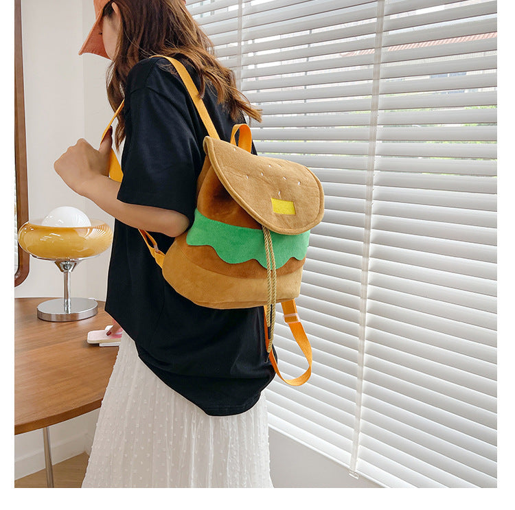 Cute Hamburger Plush Backpack Soft Cartoon Burger Plush Coin Purse Girls Kindergarten School Bookbag Children Kids Pack