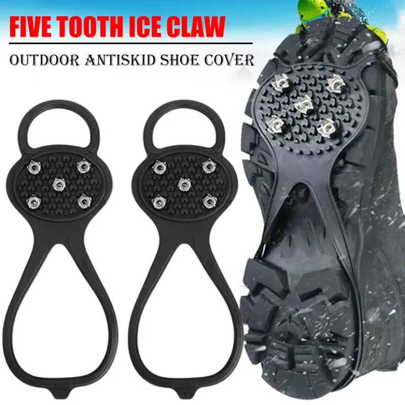 Unisex Men 5 Teeth Ice Gripper For Shoes Crampons Ice Gripper Spike Grips Cleats For Snow Studs Non-Slip Climbing Hiking Cove