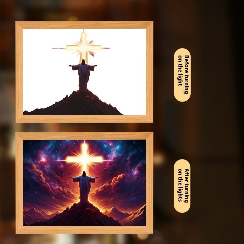 Jesus LED Light Painting Home Decoration Light Painting Photo Frame Led Night Light Room Decor Christmas Gifts Moon Lamp a2d7