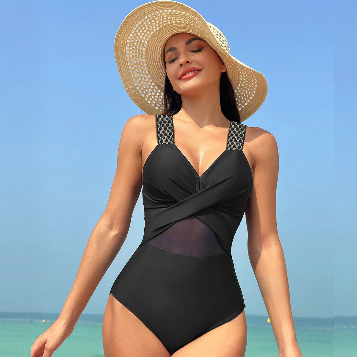One-piece Swimsuit Women's Pure Color Mesh Bikini Swimsuit a2f1db69 8575 4231 bb1a 0e3c75ed7cd9