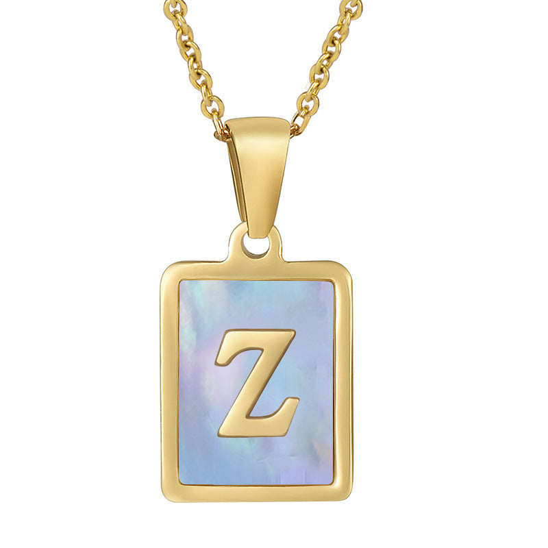 Titanium Steel 26 English Letter Necklace Blue Shell a33698c8 9936 4573 9a3d 1e88cb30026e