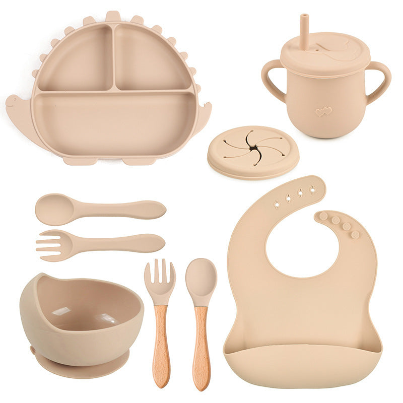 8-piece Children's Silicone Tableware Set Dinosaur Silicone Plate Bib Spoon Fork Cup Baby Silicone Plate - HD Wireless Product #9