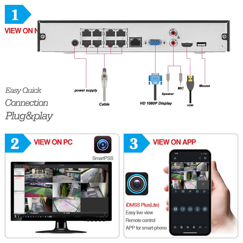 Dahua POE NVR 4CH NVR2104HS-P-4KS3 8CH NVR2108HS-8P-4KS3 1U 1HDD 4/8 PoE Port Network Video Recorder