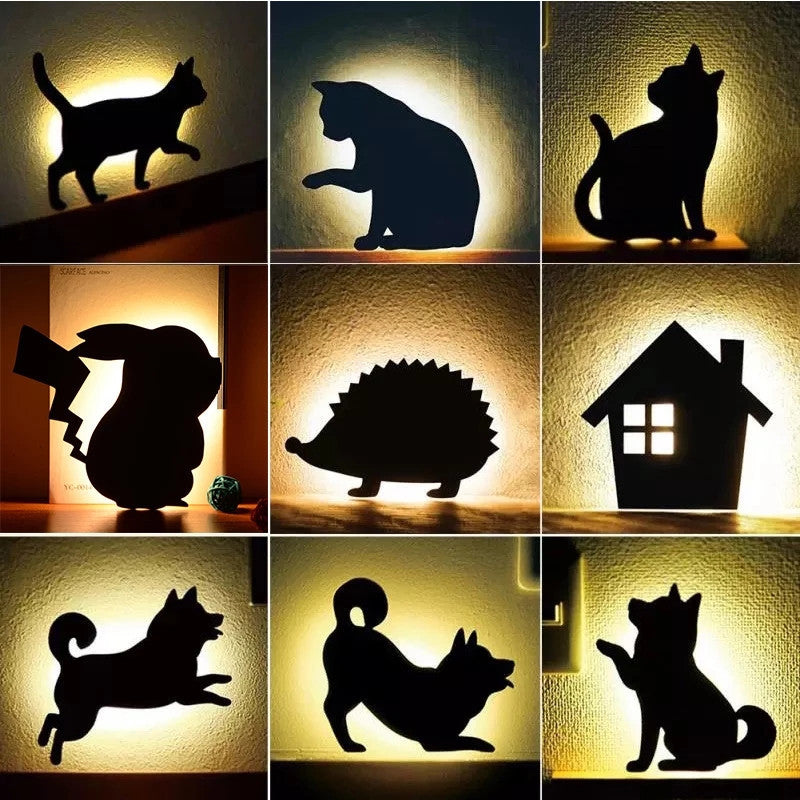 LED Animal Dog Cat Night Light Kitten Smart Sound Sensor Control Wall Lamp Home Corridor Balcony Night Lamp Baby Kids Sleep L