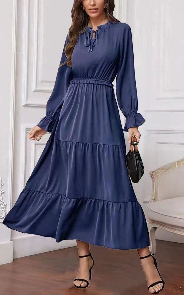 Summer Solid Color Long Sleeve European And American Style Women Dress Ladies a5cb44cc af87 4536 b489 4dfd4b840639