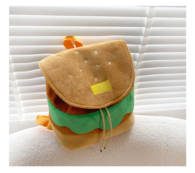 Cute Hamburger Plush Backpack Soft Cartoon Burger Plush Coin Purse Girls Kindergarten School Bookbag Children Kids Pack