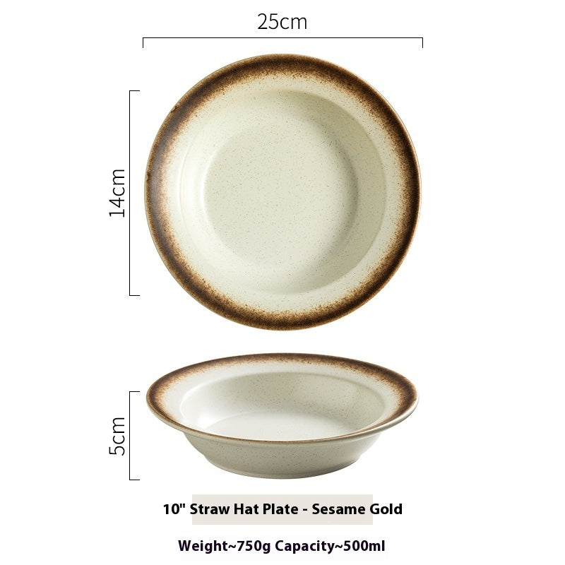 Straw Hat Plate Household Ceramic Flat Plate a968745d 92df 4358 818b 2c0521118db1