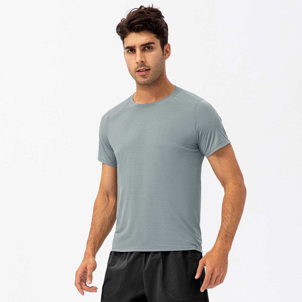 Men's Loose Running Quick Drying Clothes Round Neck T-shirt Sweat-absorbent Breathable Fitness Sports Casual Short Sleeve Clo