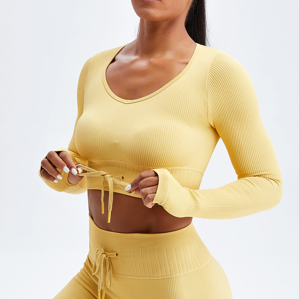 Women's Threaded Lace Tight-fitting Belly Button Sports Top a9ef14a5 ef37 42c1 ab02 1ca5e92fce7c