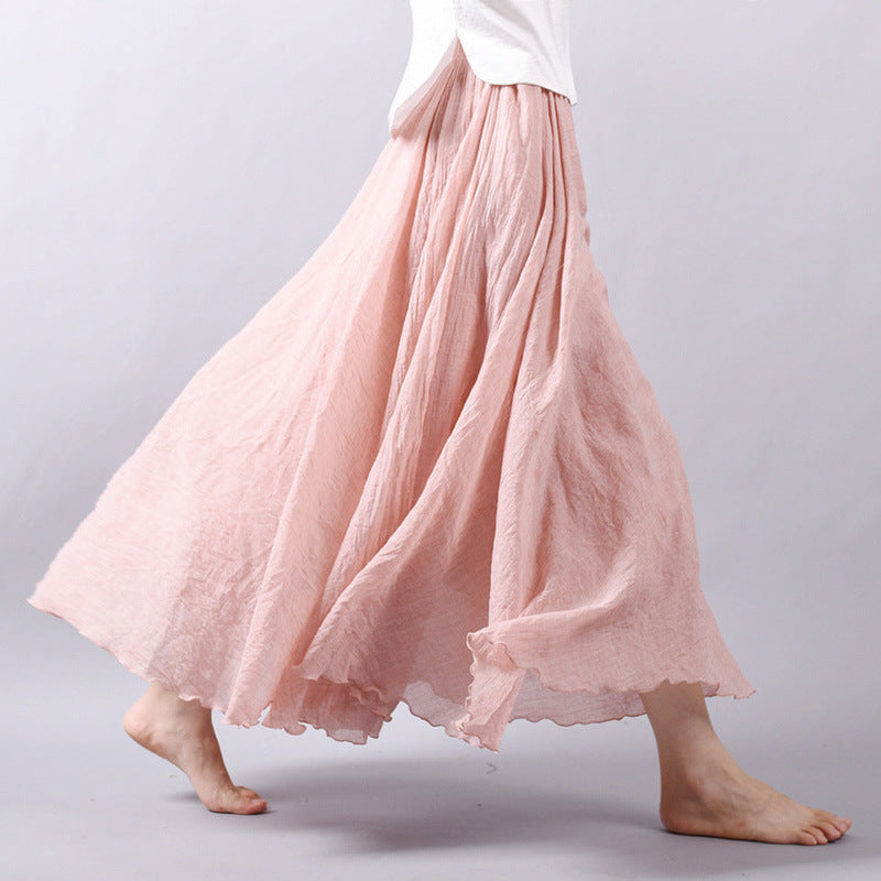 Mori Girl Art Plus Size Cotton And Linen Skirt Elastic Waist Linen A-line Skirt aa054f7d 56c6 4eef b317 41f58c1f70eb