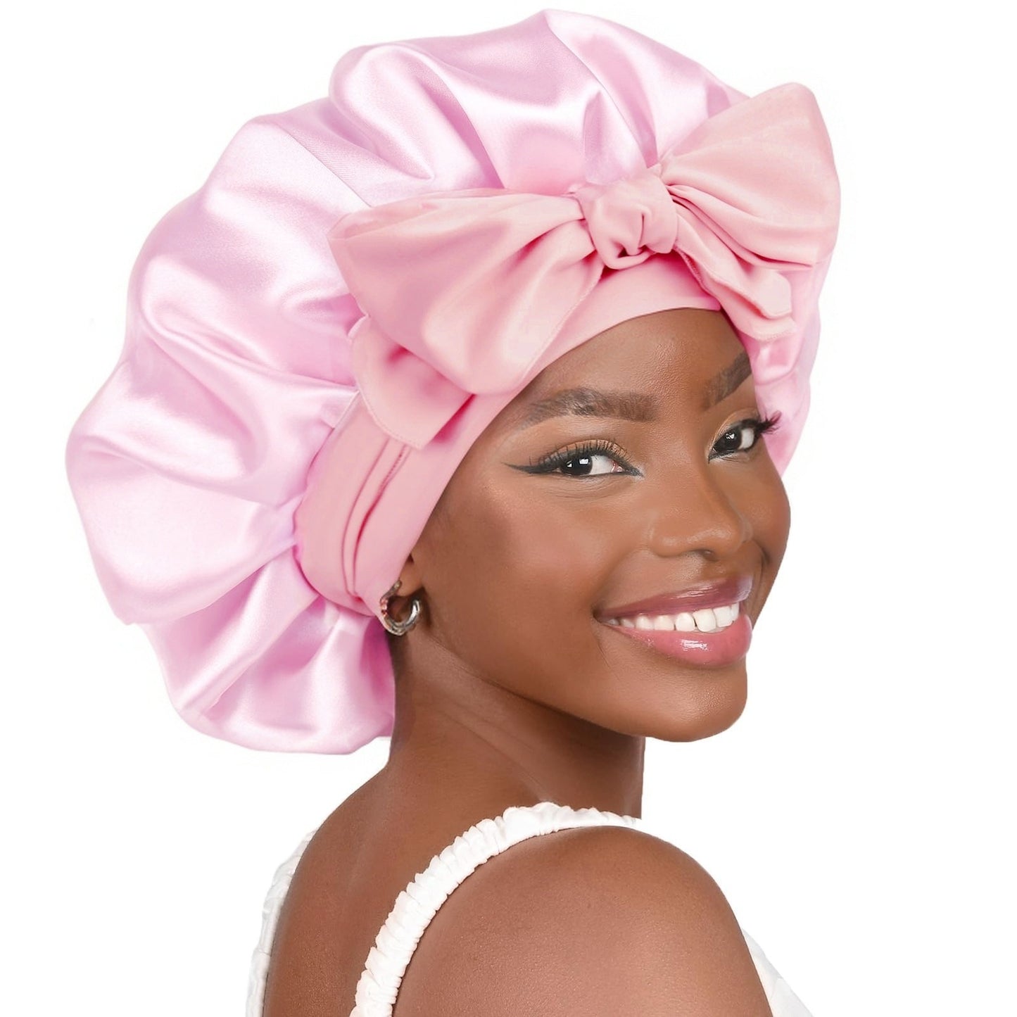 Double-layer Ribbon Round Cap Bow Hair Care Wide-brimmed Hat abcc4446 7829 459b 9bce 26932db2bcc5