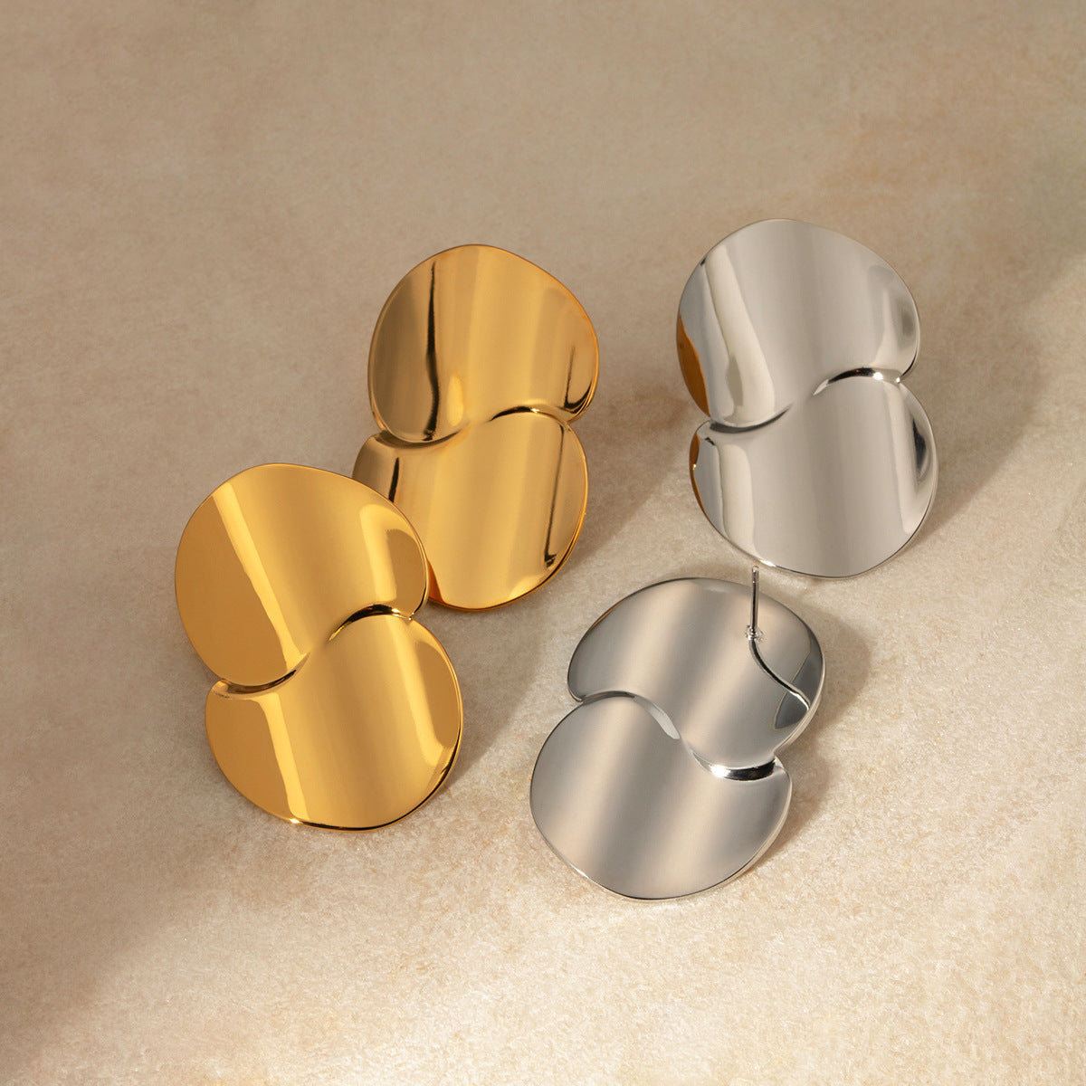 18k Gold Stainless Steel Minimalist Geometric Curve Earrings - HD Wireless Product #3
