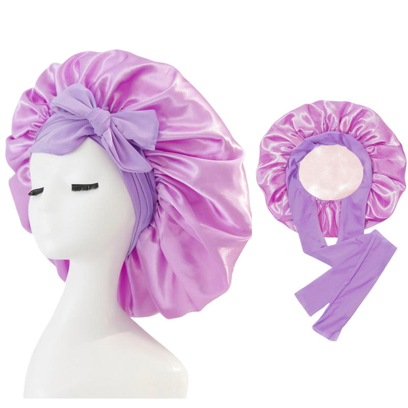 Double-layer Ribbon Round Cap Bow Hair Care Wide-brimmed Hat acdf8d82 47d6 4e7c 8837 7b95bcdd9a18