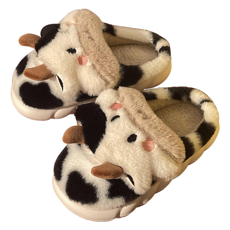 Cute Cow Animal Slipper For Women Girls Fashion Kawaii Soft Fluffy Winter Warm Slippers Woman Cartoon Milk Cow House Slippers