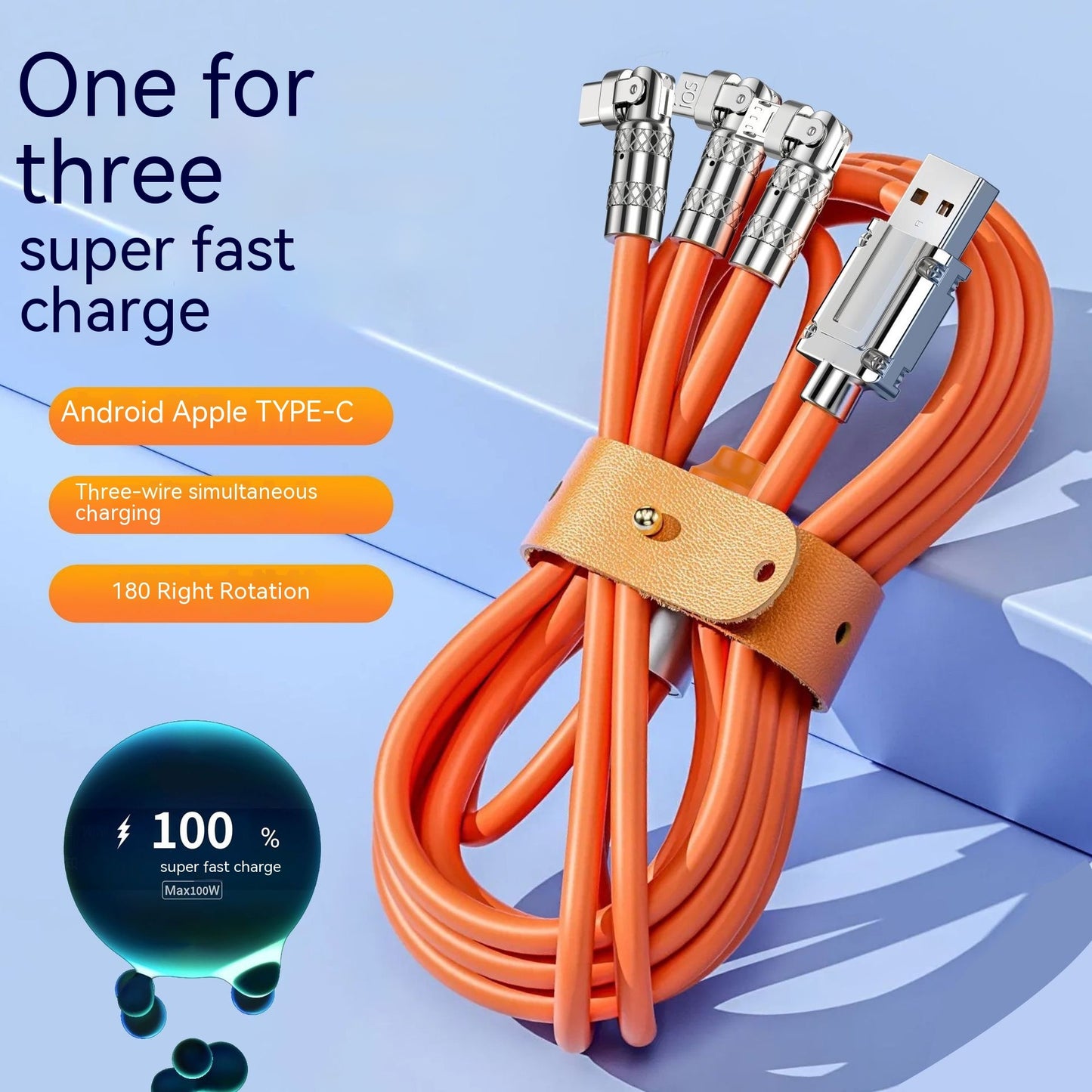 120W One-to-three Elbow Fast Charging Zinc Alloy Charging Cable 180 Degree Rotation - 图片 1