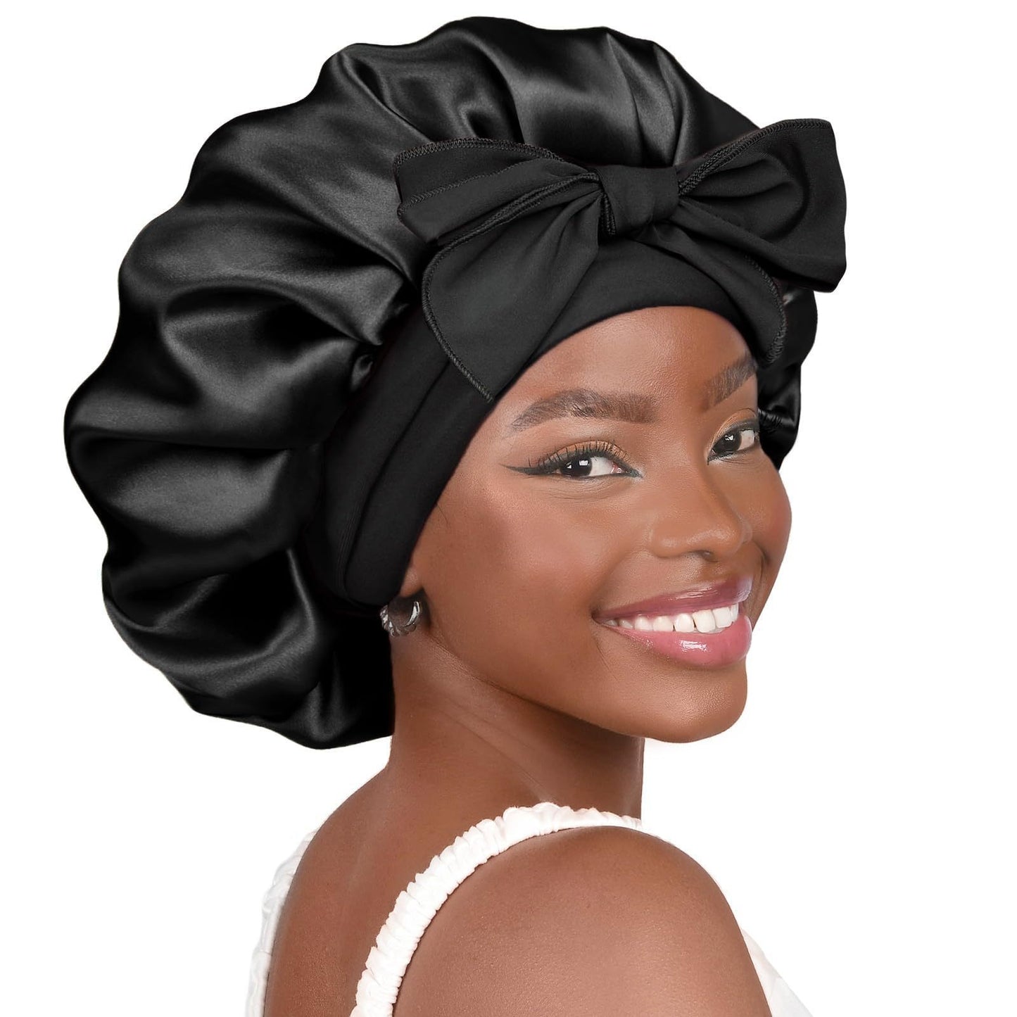 Double-layer Ribbon Round Cap Bow Hair Care Wide-brimmed Hat ae166e89 a163 4629 8298 0c8b99ff4f0d