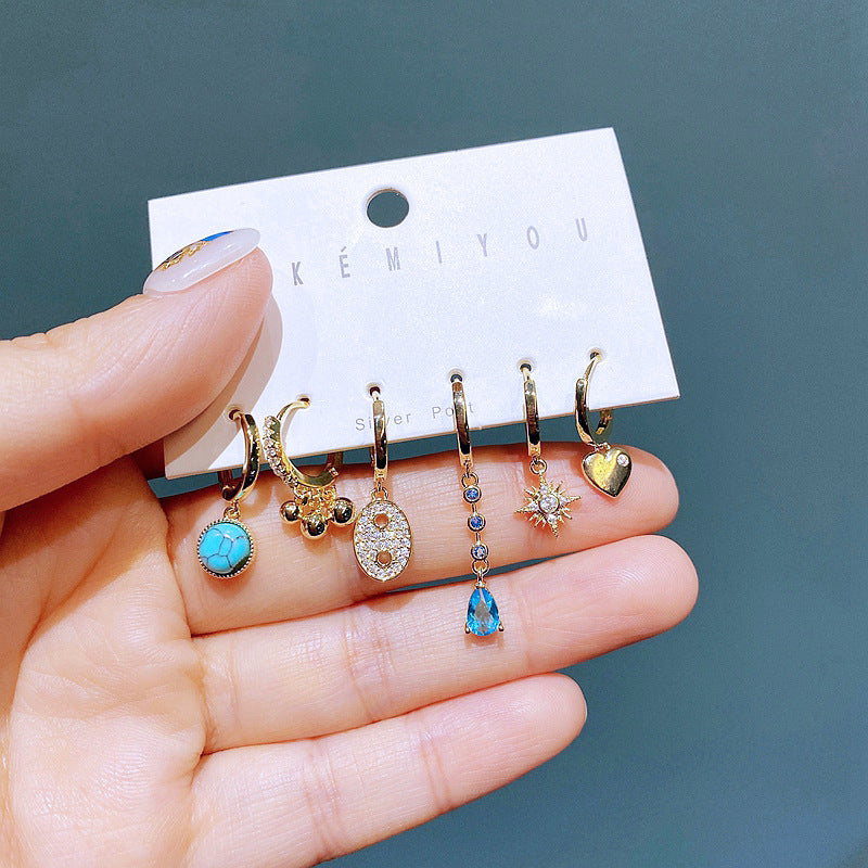 European And American Fashion Turquoise Geometric Star Earrings Set b06ee693 0c15 40e5 8133 e716a22a3236