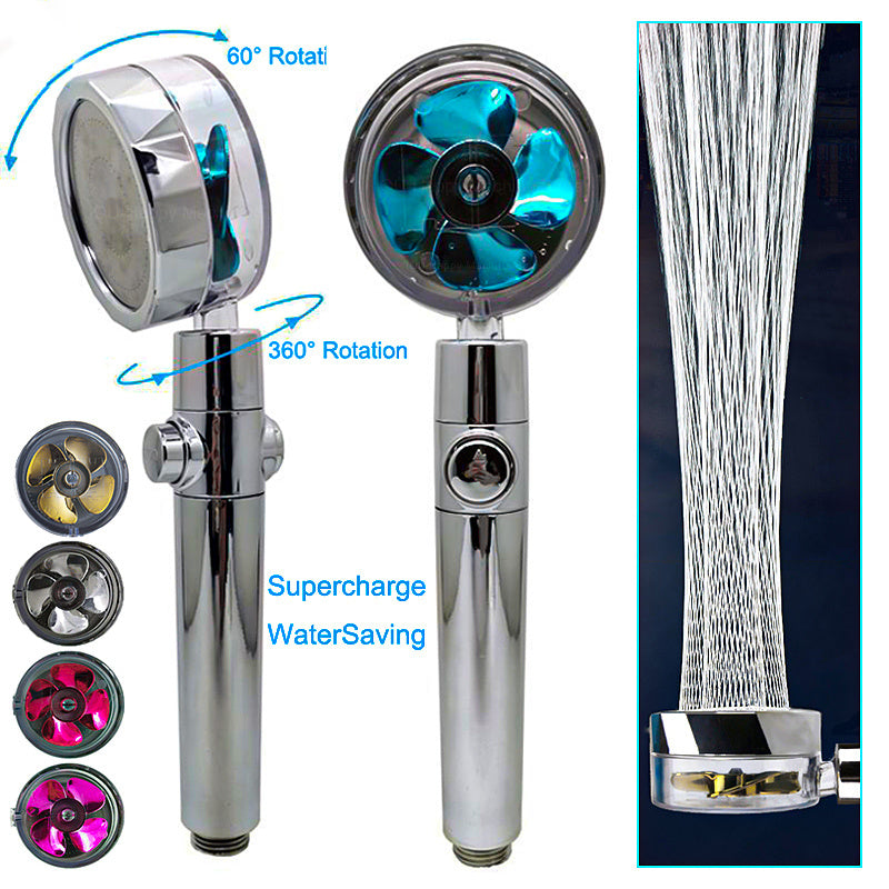 Shower Head Water Saving Flow 360 Degrees Rotating With Small Fan ABS Rain High Pressure Spray Nozzle Bathroom Accessories b0