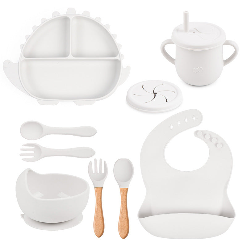 8-piece Children's Silicone Tableware Set Dinosaur Silicone Plate Bib Spoon Fork Cup Baby Silicone Plate - HD Wireless Product #14