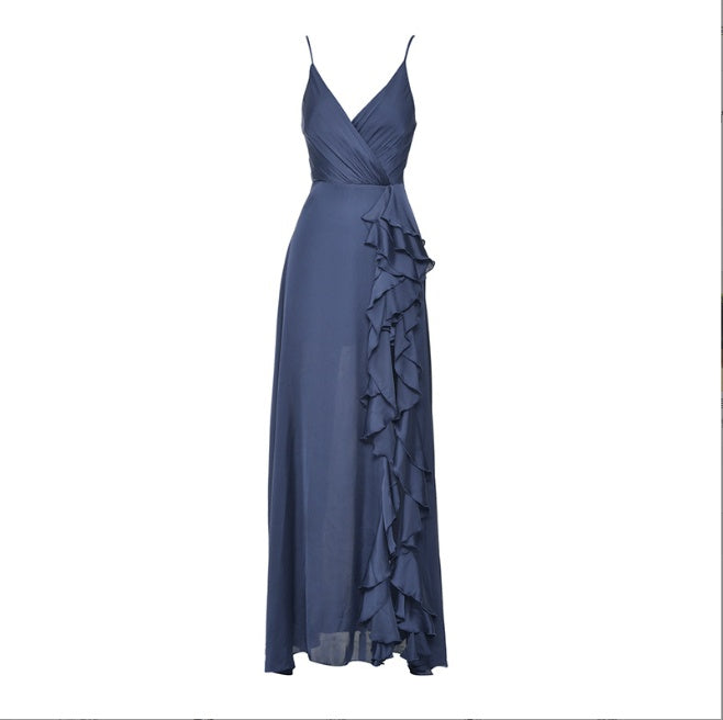 European And American Women's Clothing Summer New V-neck Brace High Waist Ruffles Irregular Slit Dress b2897bcb 730f 4b32 a72