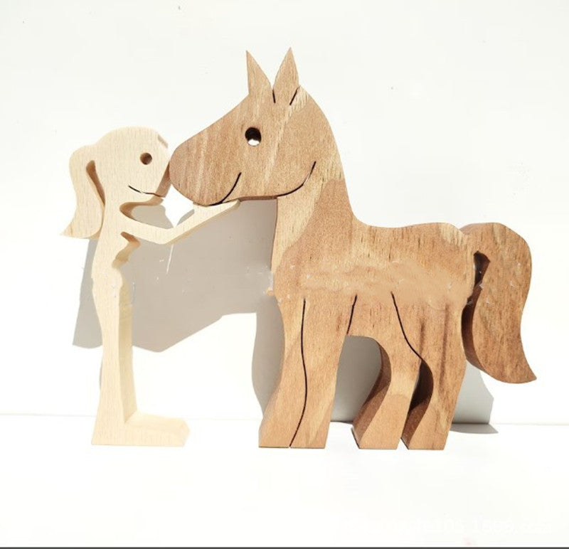 DIY Figurine Wood Dog Ornament Sculpture Home Decoration A Man A Dog Wood Sculpture Christmas Gifts Model Decor b3dd500e 4073