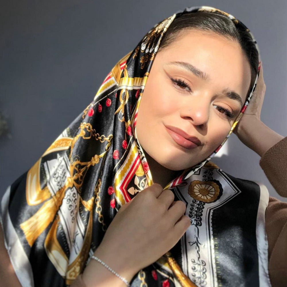 Chain Printed Scarf Women's Casual Scarf 90 90cm Satin Large Kerchief b3f43601 a2c9 4d76 8bdc a711abc07b50 bd00a5e2 531c 42ee