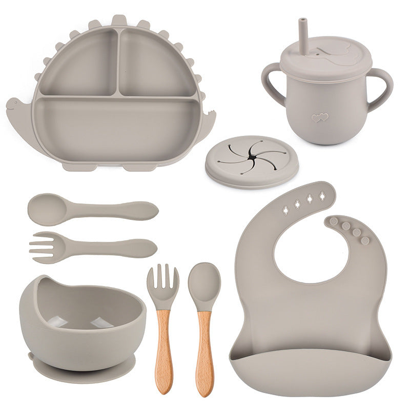 8-piece Children's Silicone Tableware Set Dinosaur Silicone Plate Bib Spoon Fork Cup Baby Silicone Plate - HD Wireless Product #12