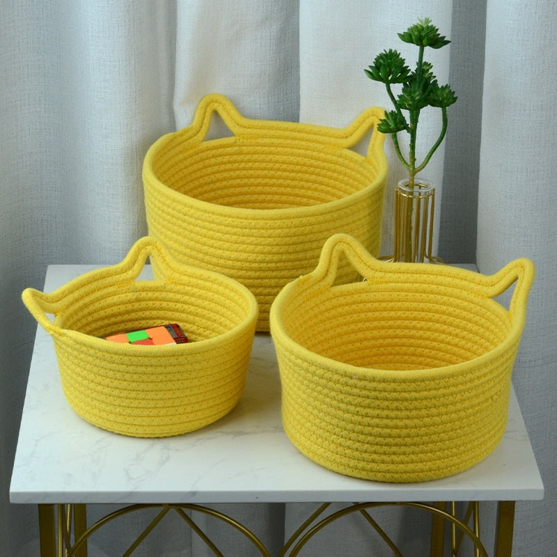 Cat's Ears Desktop Storage Basket Hand Woven Cartoon b53f803c bc1d 45a4 bd14 4b94f6326c33