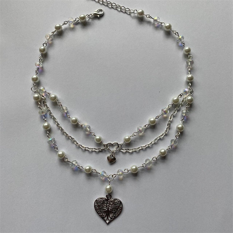 Multilayer Butterfly Love Necklace Female Pearl Peach Heart Choker b55dbc97 d5cc 4b81 a976 7cd4c0a84205