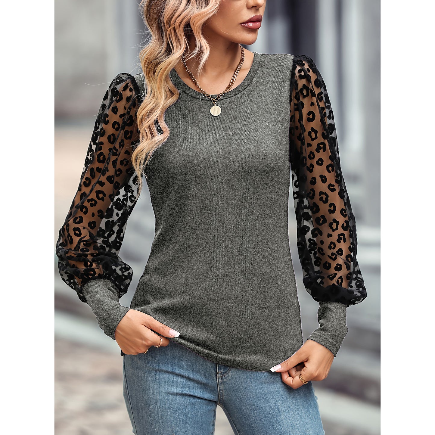 Slim-fit Color Matching Long-sleeved Top b590a792 4d77 4336 b3c1 9b11c62b4a0f